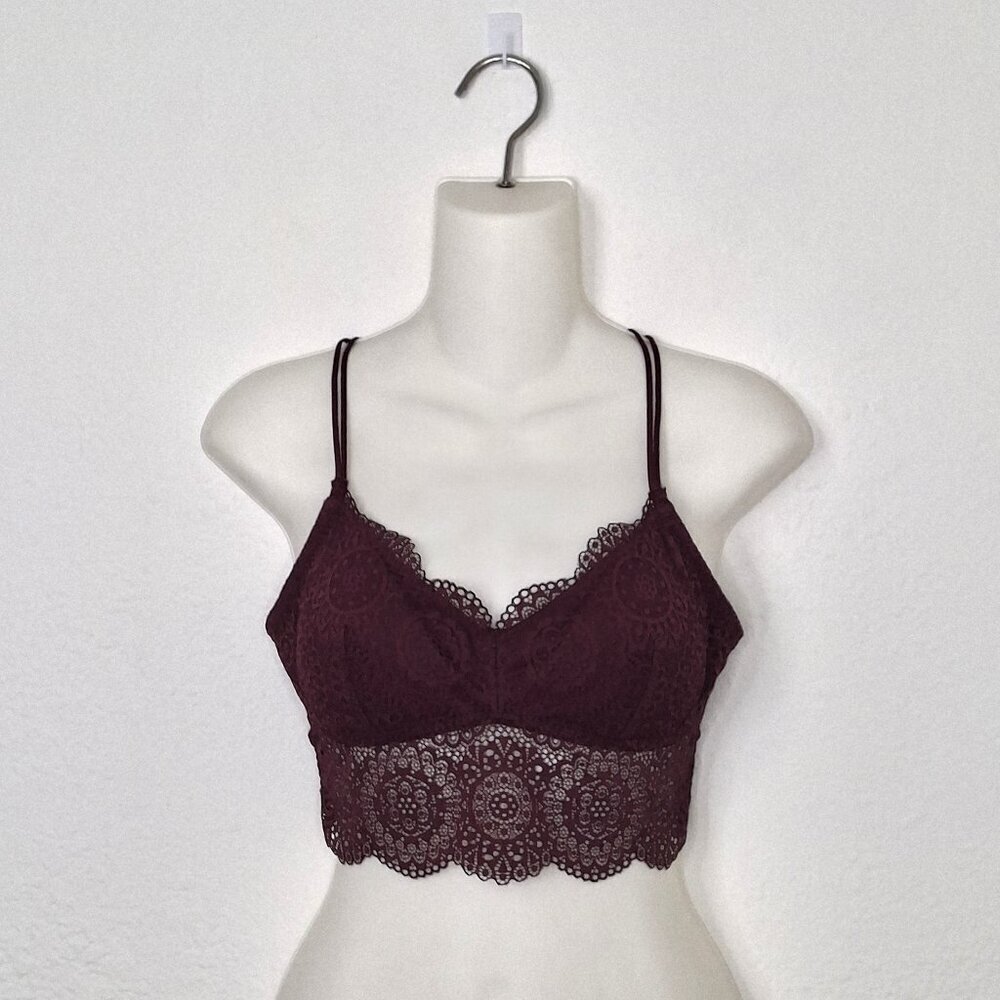 Aerie Floral Lace Bralette Sz L Removable Pads Strappy Boho Whimsygoth Intimates
